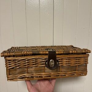 Small Wicker Basket with Leather Strap
